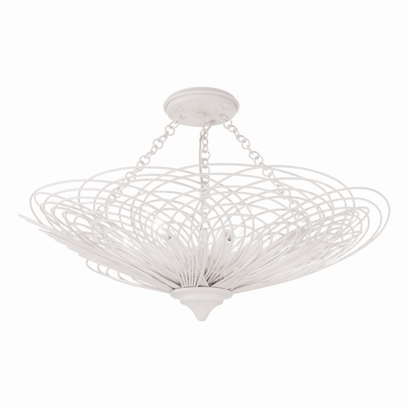 Afshan 6 - Light Dimmable Wagon Wheel Chandelier, Matte White