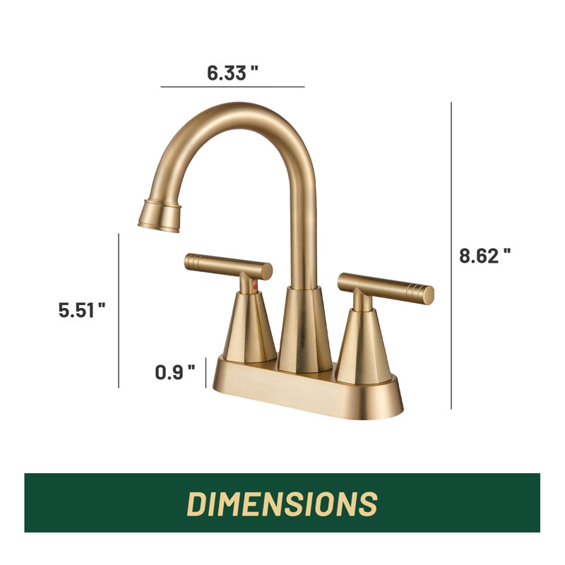 Centerset 2-handle Bathroom Faucet with Drain Assembly, Brushed Gold