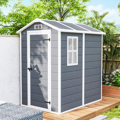6' x 4' Outdoor Storage Shed, Waterproof Resin Plastic Shed with Floor, Window, Lockable Doors and Vents, All-Weather Garden Tool Shed for Backyard, Patio, Lawn, Grey