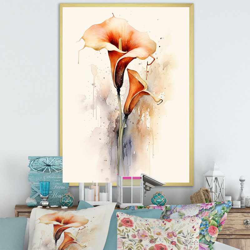 Coral Tulip Dream - Tulipes, art mural sur toile, H 32 po x l 24 po, Cadre doré simple