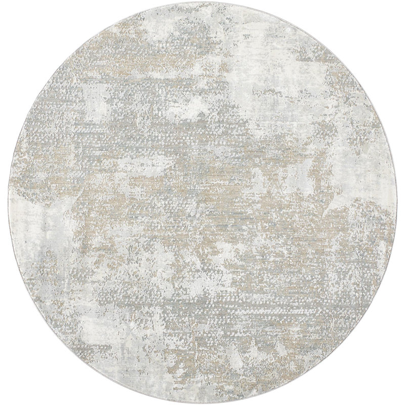 Tapis abstrait en polypropylène tissé à la machine en gris / beige, Tapis de couloir 2 pi 7 po x 7 pi 3 po