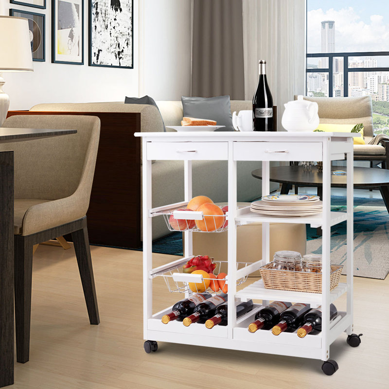 Myca Solid Wood Bar Cart, White