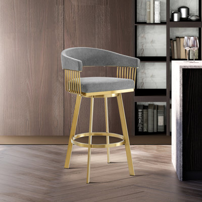 Robinett Modern Swivel Counter or Bar Height Bar Stool with Arms and Open Low Back in Metal and Faux Leather