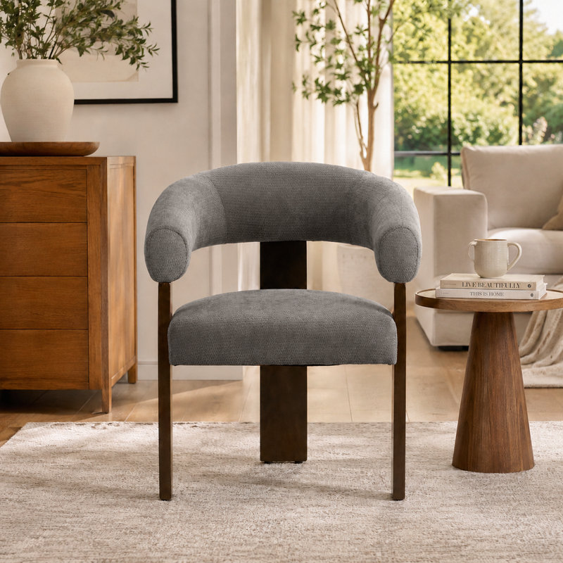 Modern Upholstered Barrel Accent Chair with 3-Leg Base, Dark Gray