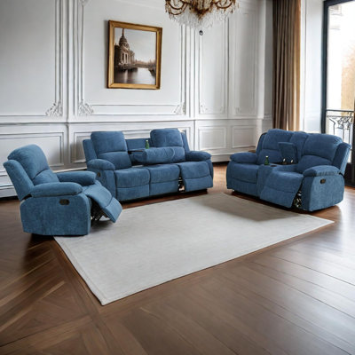 Ensemble de fauteuil inclinable en tissu 3 pièces avec porte-gobelet et table rabattable en tissu mobili