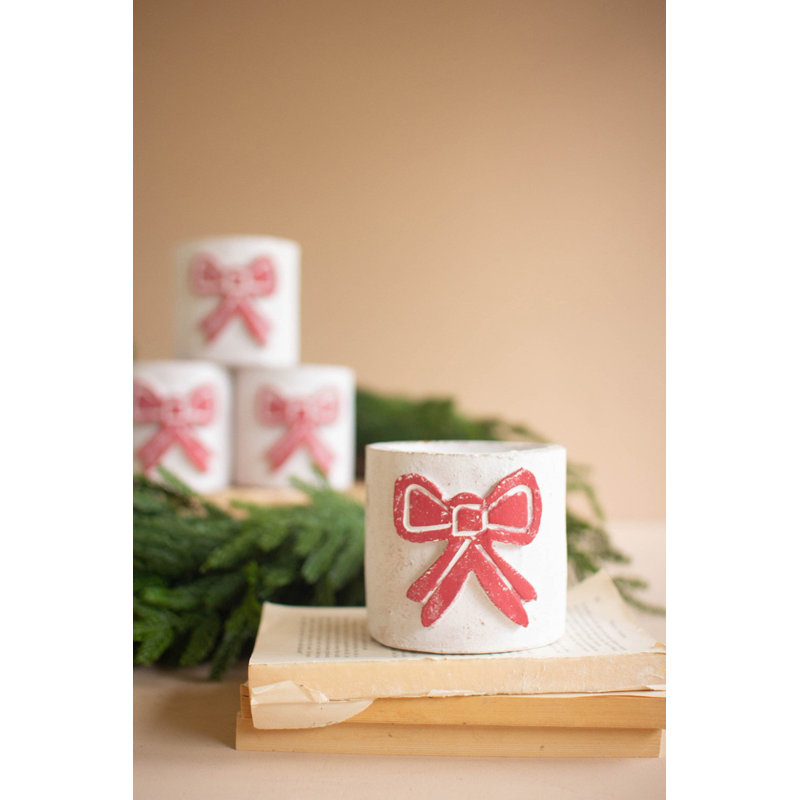  Handcrafted Clay Bow Container Elegant Decorative Gift Box 4.5" Tall Set of 4