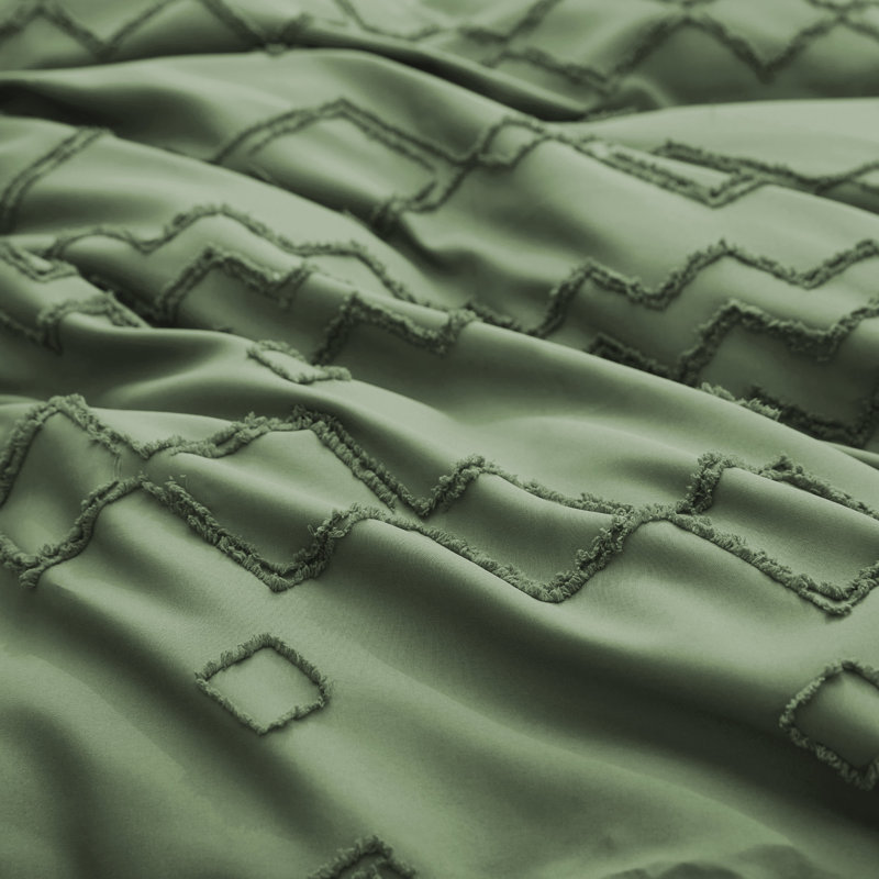 Bohemian Polyester Machine Tufted Duvet Cover, Twin Duvet Cover + 1 Standard Pillowcase, Green Diamond