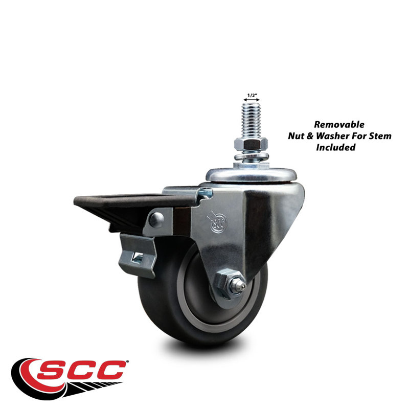 3 Inch_Thermoplastic Rubber ½ Inch Threaded Stem Caster with Brake