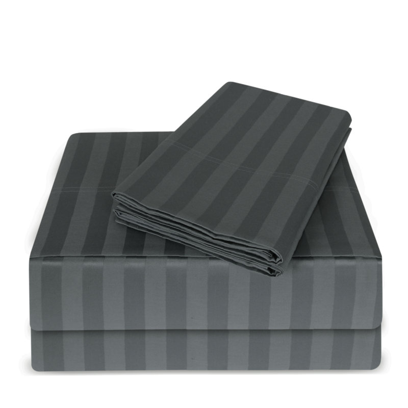 Luxury Hotel 100% Cotton Striped Sheet Set, Parchment, Queen