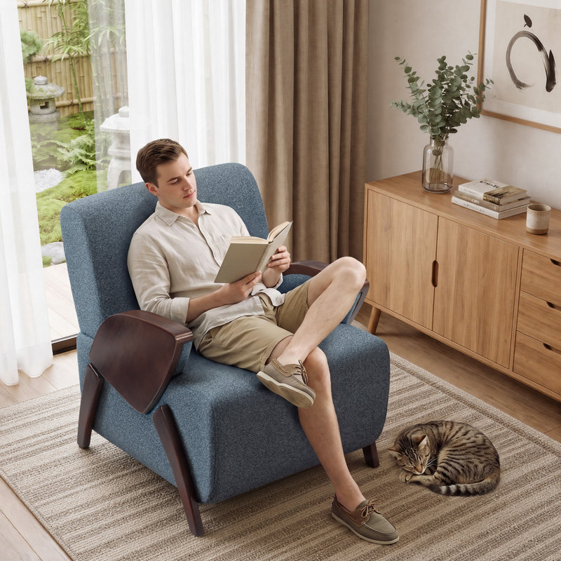 Fauteuil d'appoint rembourré moderne de 27 po de largeur, fauteuil en bois massif (ensemble de 2), Bleu