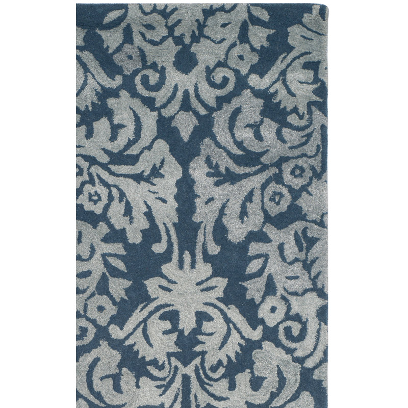 Tapis bleu marine / gris en laine / viscose / coton touffeté à la main Domingues, Carré 5 pi