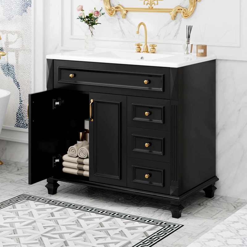Meuble-lavabo avec lavabo, armoire de salle de bain avec 2 portes à fermeture en douceur