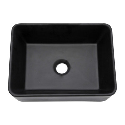 Lavabo de salle de bain 16 po x 12 po en céramique noire. Élégant et élégant. Fabrication, faible absorption d'eau. Teinture, facile à nettoyer. Installation au-dessus du comptoir. Trou de drain central de 1 3/4 po. Récipient de bain 16 po x 12 po