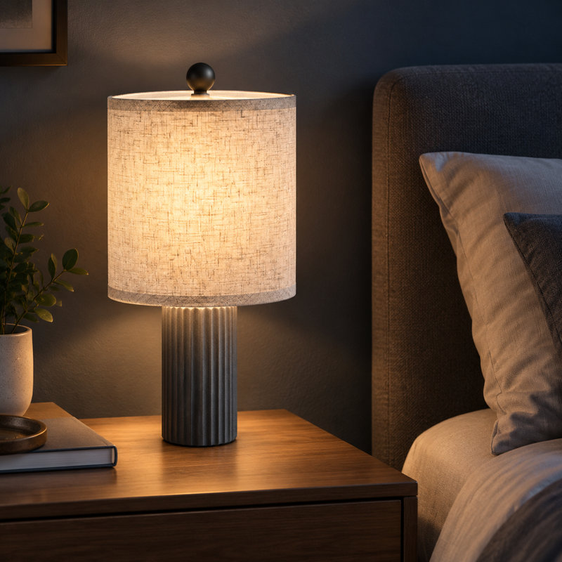 22.4" Modern Fluted Concrete Table Lamps, Grey, 2 PACK