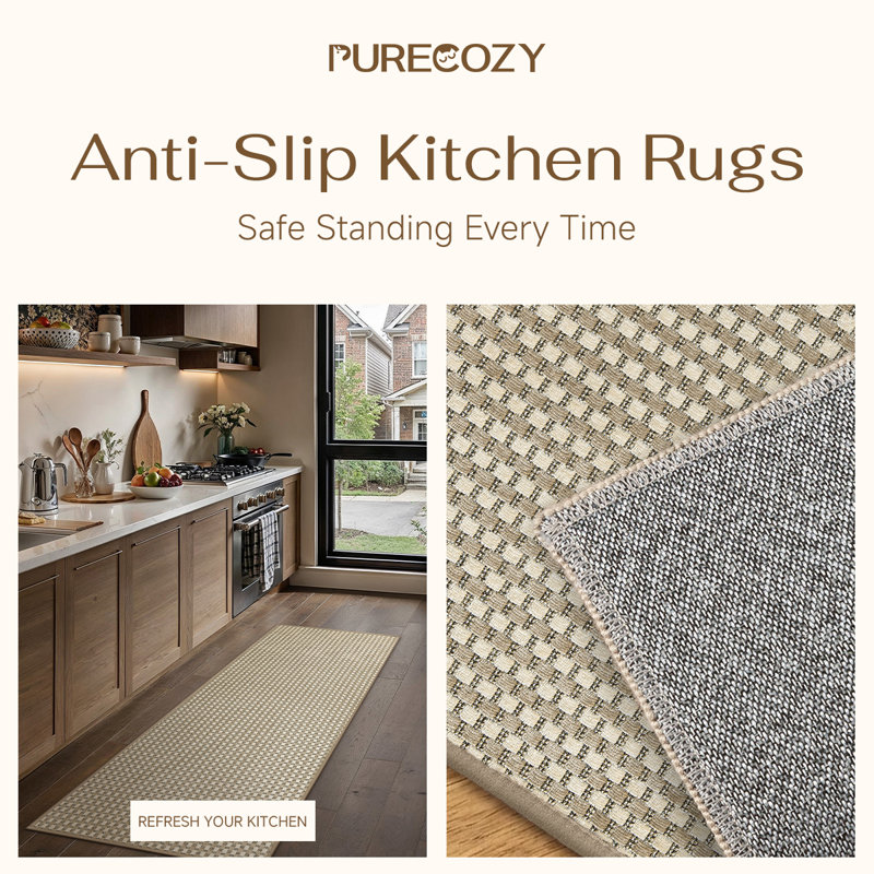 Eftenia Machine Washable Non-Skid Kitchen Mat, Brown, Rectangle 1'5" x 2'8"