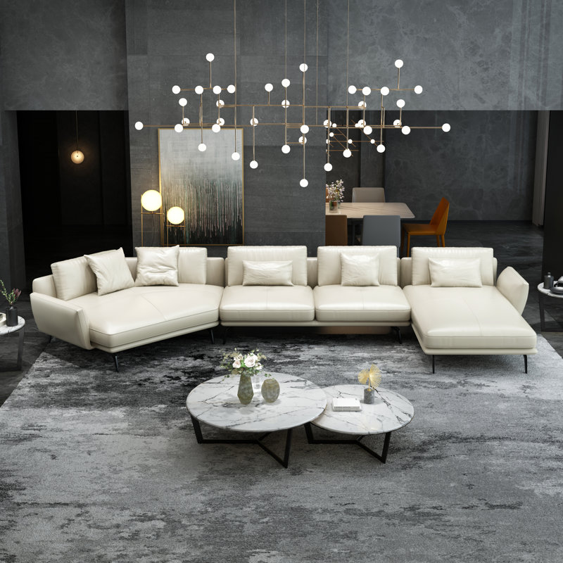Canapé modulaire en cuir véritable Purvis de 174 po, Orienté à droite