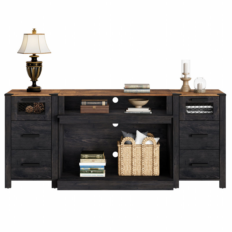 Gracie Oaks Drawer TV Stand Set For Ups To 85 Inch TV, Black