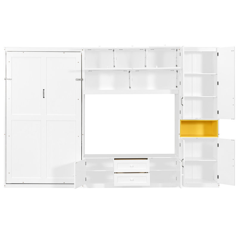 Lit simple blanc avec meuble télé intégré et tablettes de rangement pour petits espaces. Tiroirs en bois pour un rangement optimal dans les chambres d'appartement.