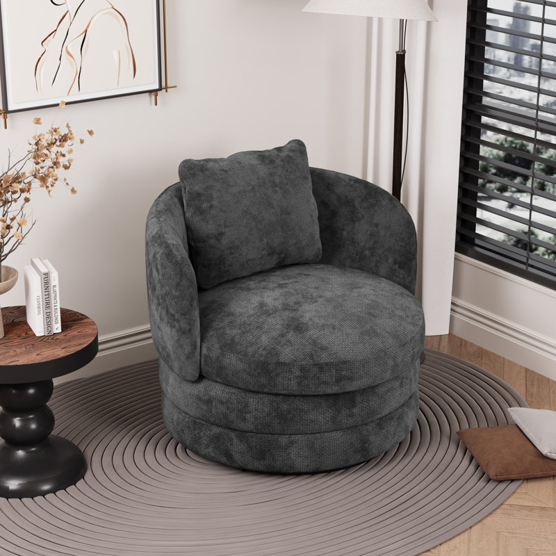 Fauteuil demi-tonneau pivotant en chenille Modern, Gris foncé