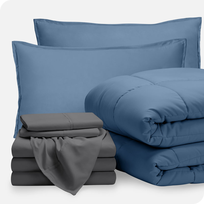Microfiber Bed-In-A-Bag, Coronet Blue/Gray, Split Queen Comforter + 7 Additional Pieces