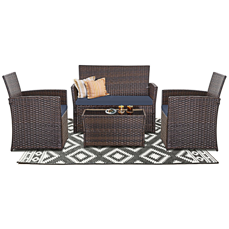 Ensemble de canapés modulaires d'extérieur 4 pièces, Bleu, Brun