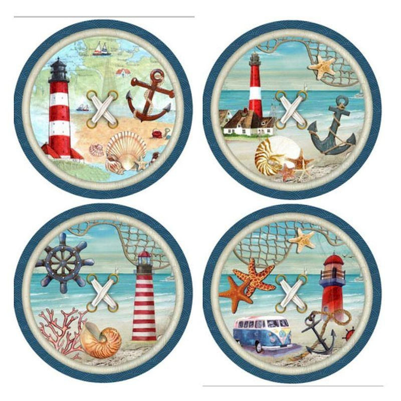 Ensemble de 4 sous-verres à thème nautique