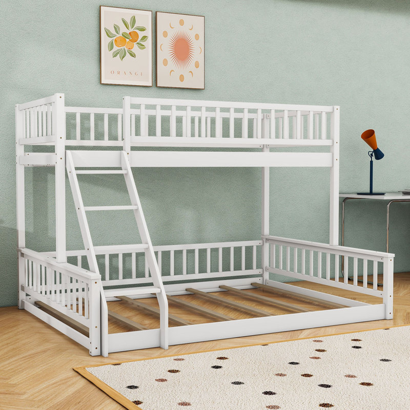 Wood Bunk Bed With Ladder And Slats, Twin XL Over Queen, White