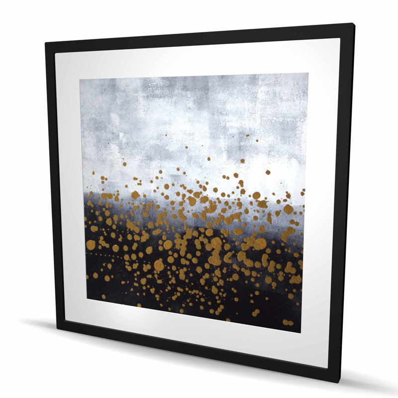 «Gold Paint Splash» sur fond gris - reproduction d'art abstraite