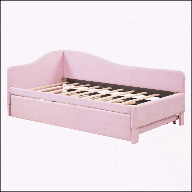 Lit de jour rembourré polyvalent avec lit gigogne escamotable pour tous les âges et tous les espaces, Rose