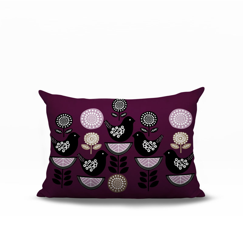 Oreiller rectangulaire intérieur / extérieur réversible Lina Bird, Mauve, Rectangle H 14 po x l 20 po