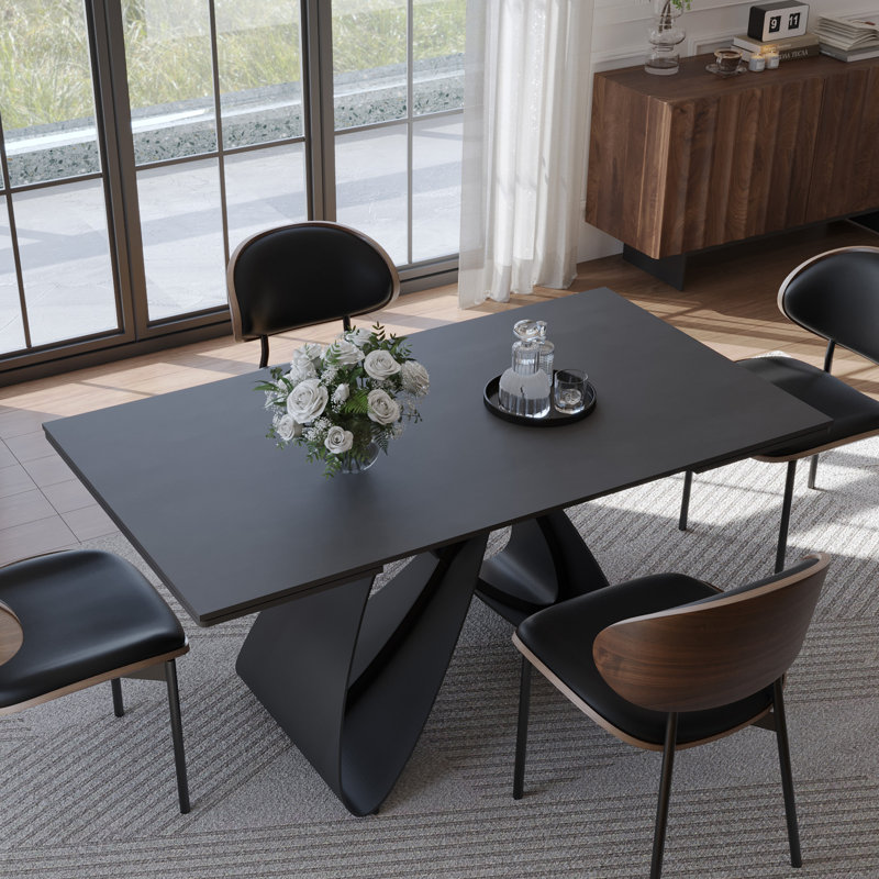 Table de salle à manger extensible 63 "à 94" pour 6-10, table de cuisine noir mat avec pieds en acier au carbone noir