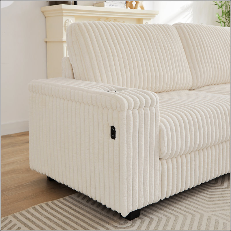 Canapé d'angle en L 110 po Modern Corduroy, Beige