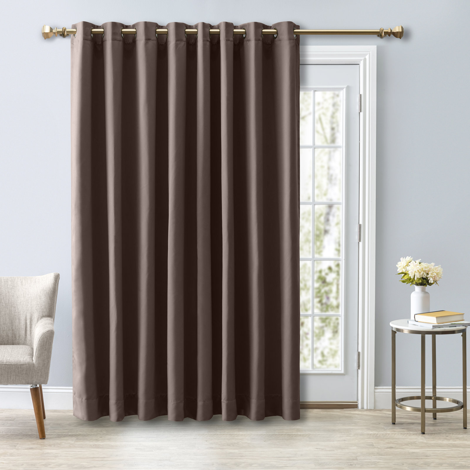 Ardelle Blackout Thermal Grommet Curtain Panel, 112" W x96" L, Espresso with Antique Bronze Grommets