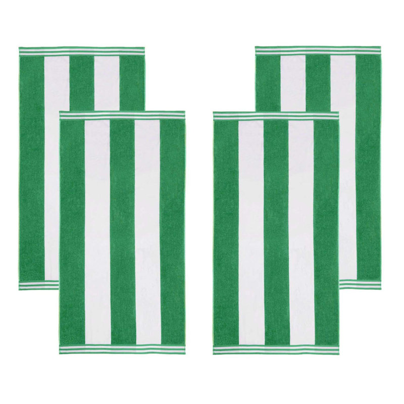 Serviettes de plage surdimensionnées en coton à rayures Calheta, Vert foncé, 4