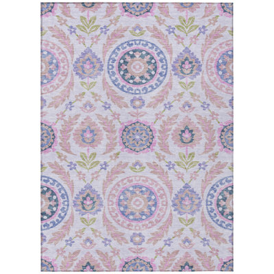 3' X 5' Blush Lavender And Purple Floral Washable Indoor Outdoor Area Rug