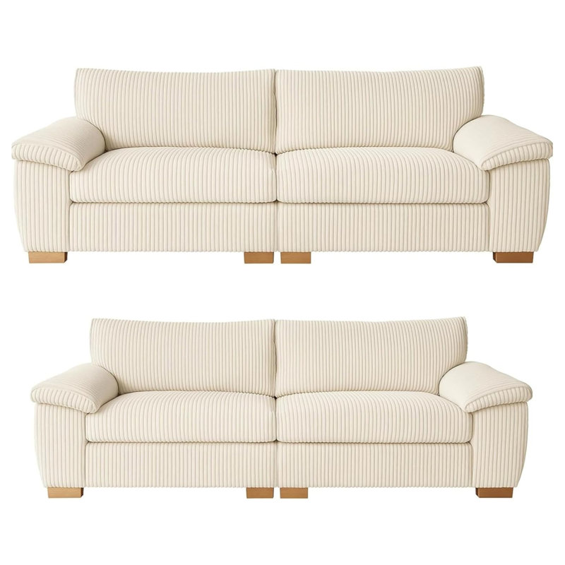 Amalfi 5 Seater Two Piece Jumbo Cord Soft Fabric Living Room Sets Set With Split Living Room Sets Design, Cream
