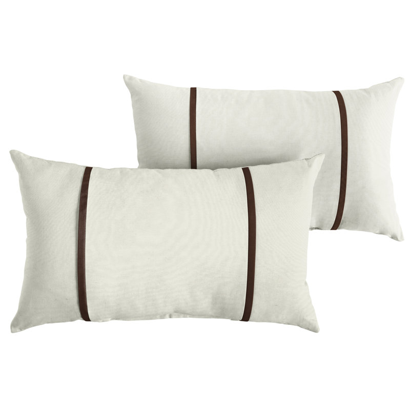 Furston Striped Outdoor Reversible Throw Pillow, White/Brown, 12" x 24"
