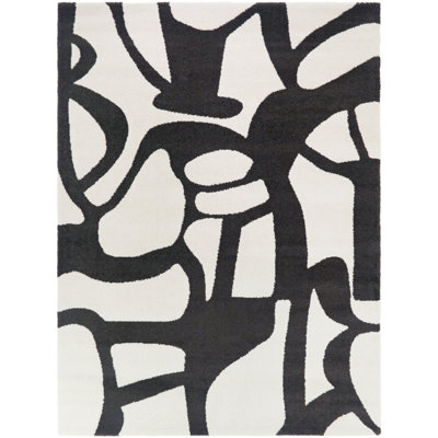 Montanes Cream/Black Abstract Contemporary Area Rug
