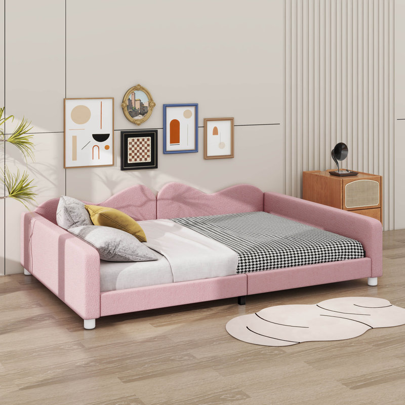 Lit à dossier moelleux rembourré Dreamy Cloud, Lit double, Rose