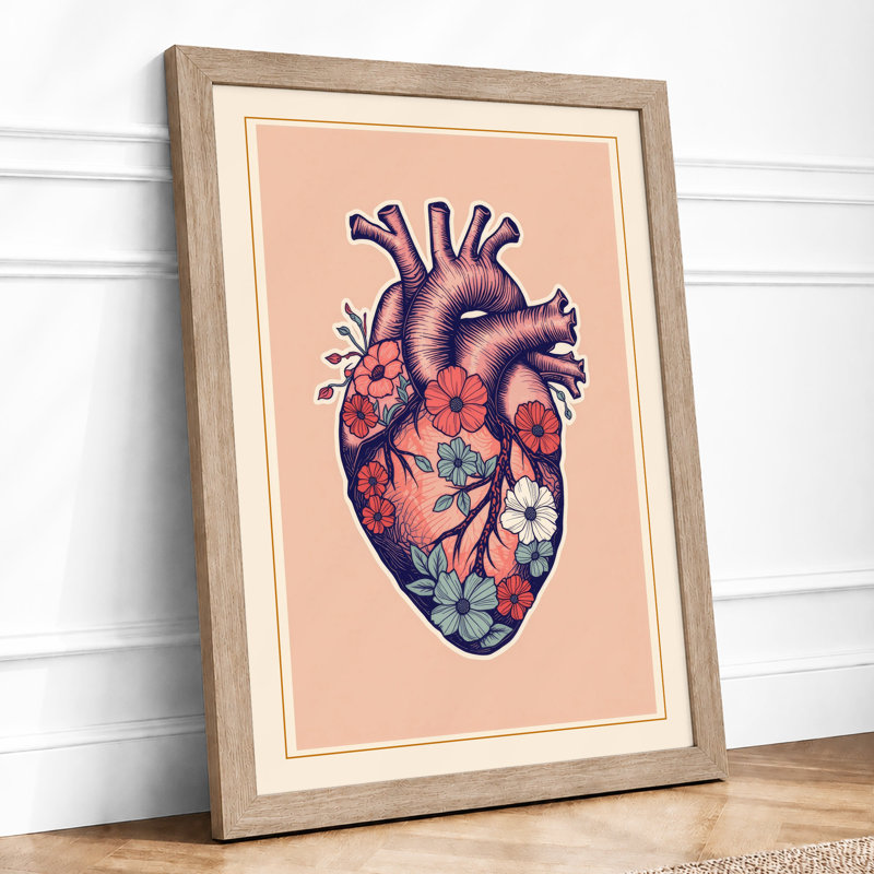 Anatomical Heart Study Modern - Framed Print, A1 - 84.1 x 59.4 cm, Oak