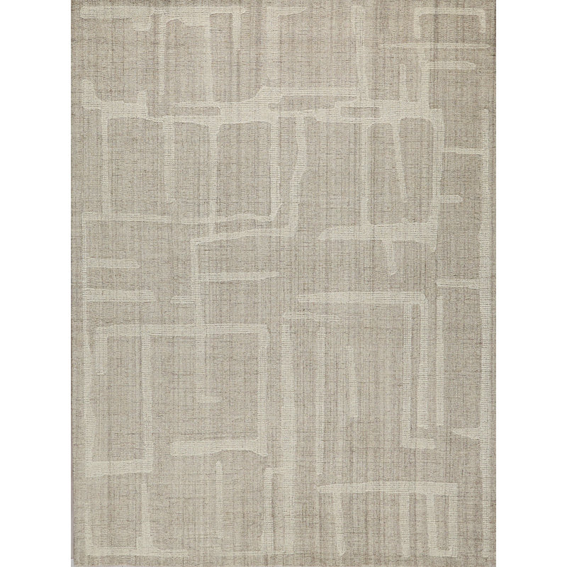 Breckenridge Hand Tufted Wool Abstract Area Rug, Rectangle 4' x 6', Beige/Ivory