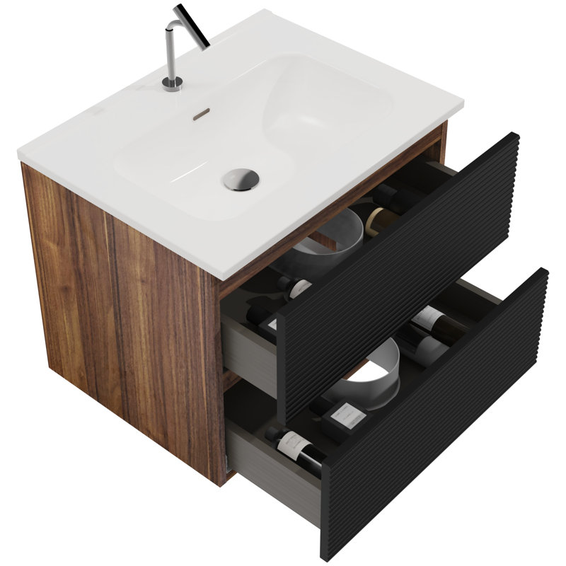 Meuble-lavabo mural mat enneigé avec lavabo en céramique intégré avec trop-plein, grand meuble-lavabo flottant avec rangement pour salle de bain moderne, pré-assemblé, meuble-lavabo