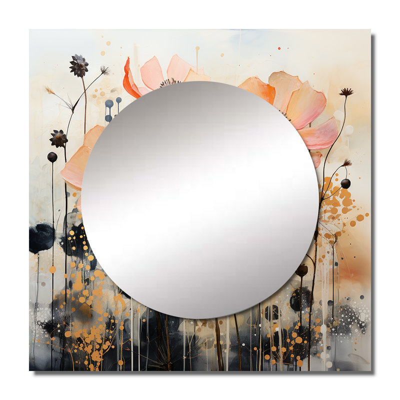 Ellyona - Grand miroir carré abstrait Botanicals, 29 po x 29 po