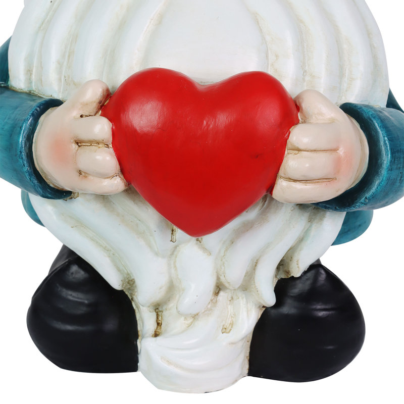 Solar Rainbow Hat Garden Gnome with Heart, 6 x 12.5 Inches