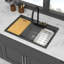 Évier de cuisine à fixation en cascade avec lavabo encastré 33 po x 22 po x 10 po en granite composite noir