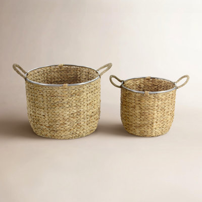 Handmade Coastal Seagrass Decorative Basket - Set of 2