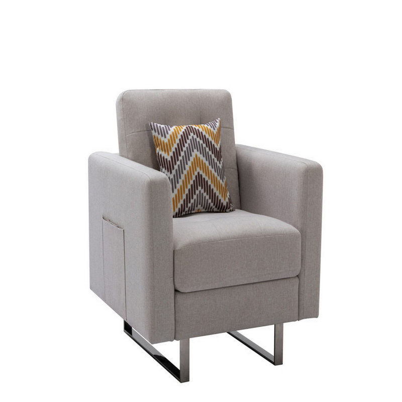 Upholstered Armchair, Light Gray Fabric