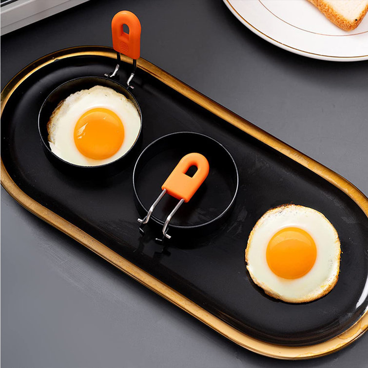 Mini Pancake Rings with Silicone Coated Anti-scald Handles and Oil Brush, Egg Circles for Cooking BONYOUN Color: Orange