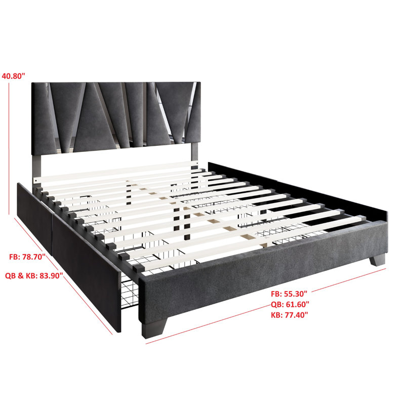 Lit plateforme avec rangement Kelwyn, Grand, Gris foncé