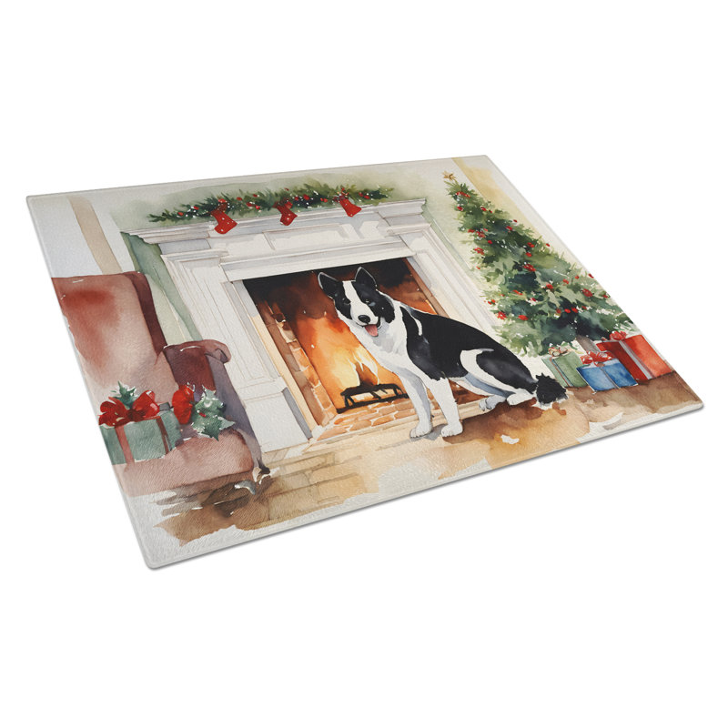 Karelian Bear Dog Cozy Christmas Glass Cutting Board Large